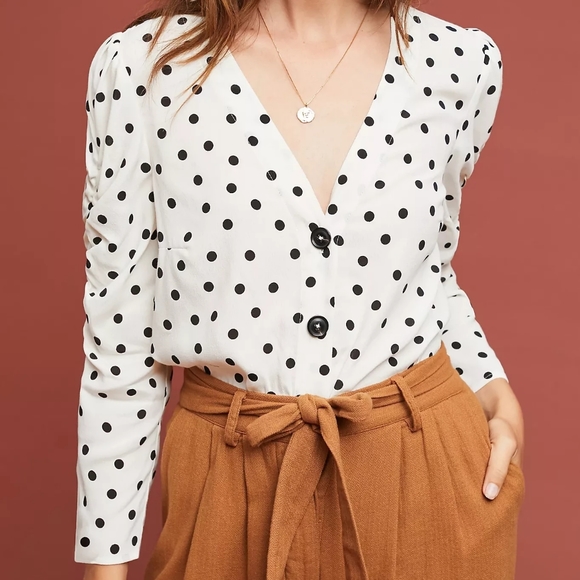 Tops - [MAEVE] Jourdain Polka Dot V-Neck Blouse XL